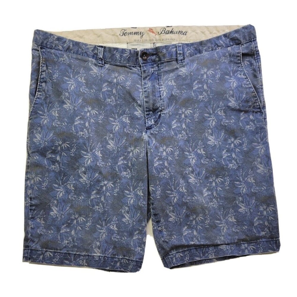Tommy Bahama Blue Floral Men's 38 Flat Front Chino Shorts 9.5" Inseam Stretch